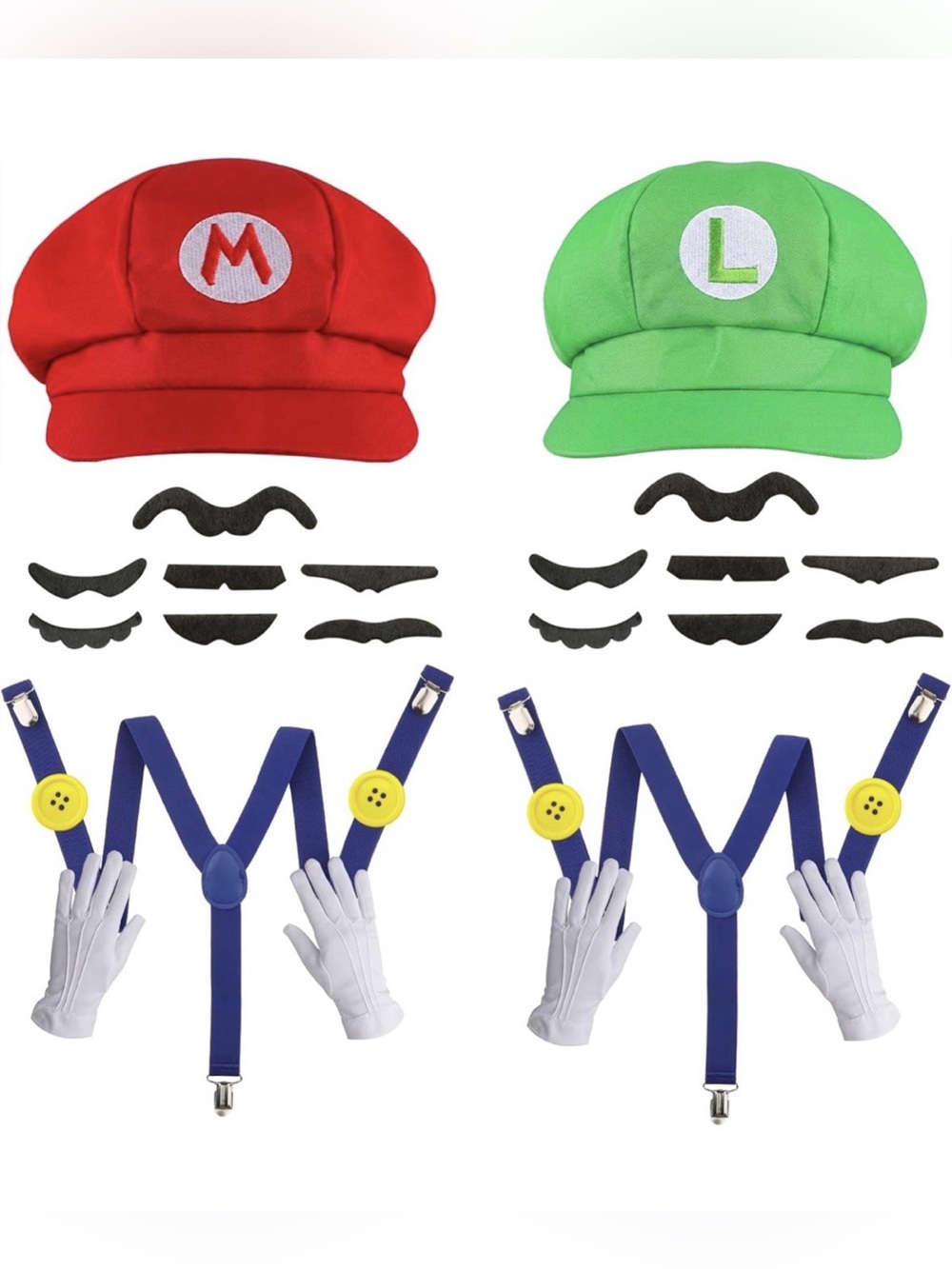 Super Bros Costume Set with Hat, Mustache, Suspenders for Halloween, NWT